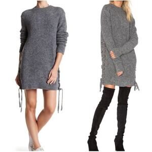 Lovers + Friends EM Wool Sweater Dress Long Sleeve Lace Up Sides Gray Size XS